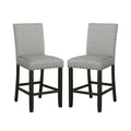 Set Of 2 Fabric Upholstered Counter Height Chairs, Grey And Distressed Noir Solid Grey Dining Room Rectangular Set Of 2 Fabric,Mdf