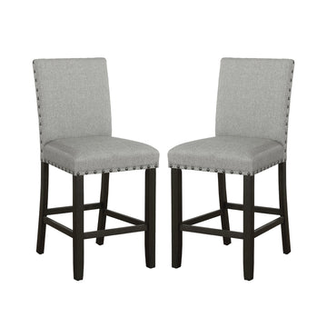 Set Of 2 Fabric Upholstered Counter Height Chairs, Grey And Distressed Noir Solid Grey Dining Room Rectangular Set Of 2 Fabric,Mdf
