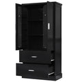 Tall Bathroom Storage Cabinet, Cabinet With Two Doors And Drawers, Adjustable Shelf, Mdf Board, Black Black Mdf