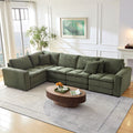 5 Seats,Oversized Sectional Sofa,L Shaped Corner Couch With Detachable Seat & Back Cushion, Corduroy Upholstery Convertible Sleeper Sofa&Couch For Living Room Green Fabric 5 Seat