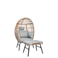 Outdoor Garden Wicker Egg Chair And Footstool Patio Chaise, With Cushions, Outdoor Indoor Basket Chair Yes Blue Neutral Seats 2 Garden & Outdoor European,Modern Steel