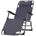 Outsunny Folding Chaise Lounge Chair For Outside, 2 In 1 Tanning Chair With Pillow & Pocket, Adjustable Pool Chair For Beach, Patio, Lawn, Deck, Gray Grey Metal