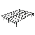 Black Metal Platform Foldable Bed Frame Full Size, Toolless High Profile Design Full Black Metal Bedroom Bed Frame Metal