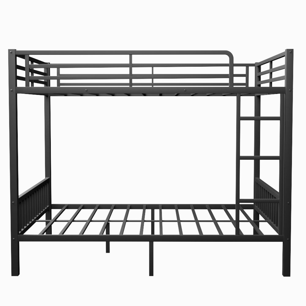 Queen Over Queen Metal Bunk Bed With Ladder And Slats Support For Adults Teens, Black Box Spring Not Required Queen Black Metal Bunk Metal