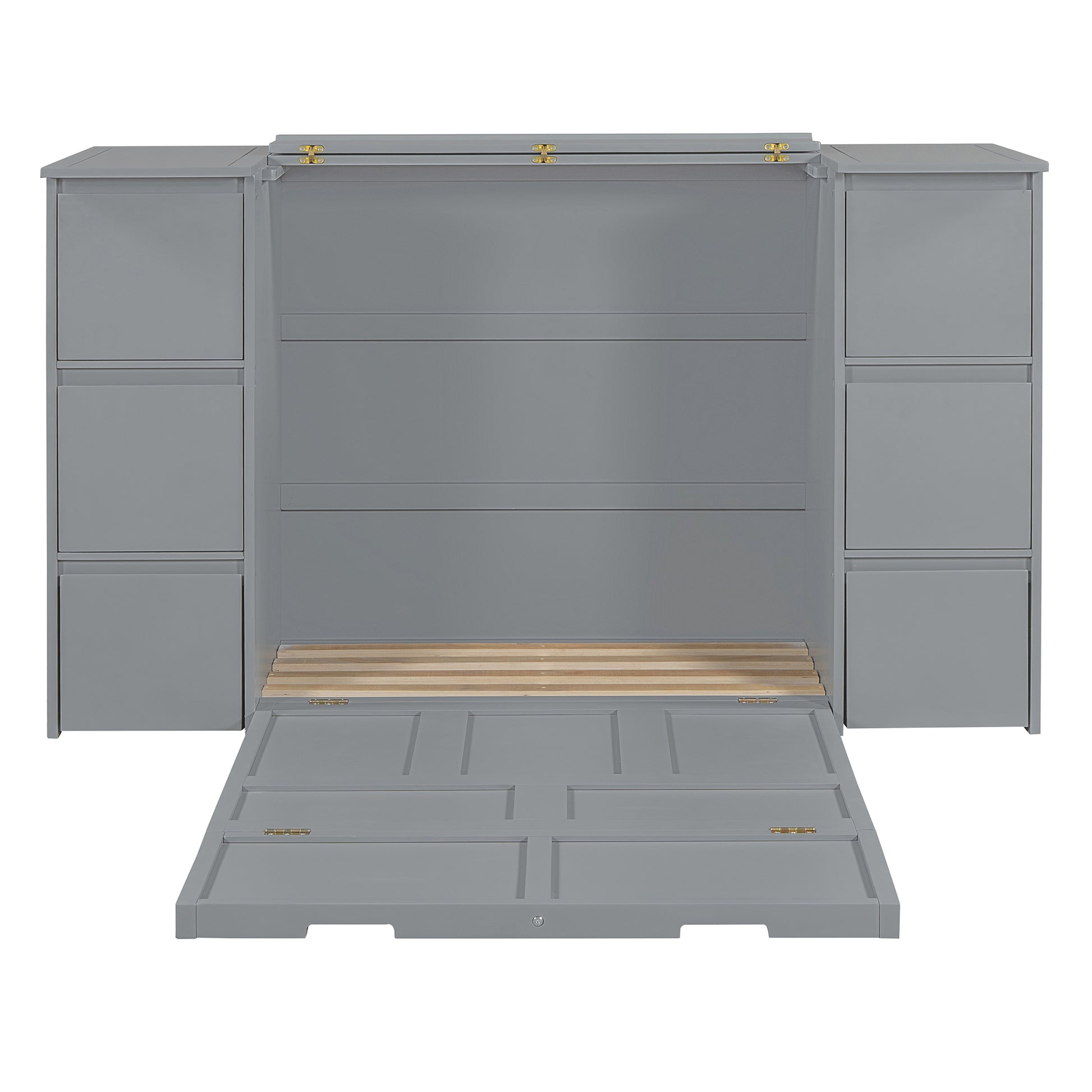Twin Size Murphy Bed With Drawers, Cabinets And Usb Ports,Gray Twin Gray Mdf Lvl