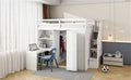Full Size Loft Bed With Wardrobe,Desk And Shelves,White White Mdf Lvl