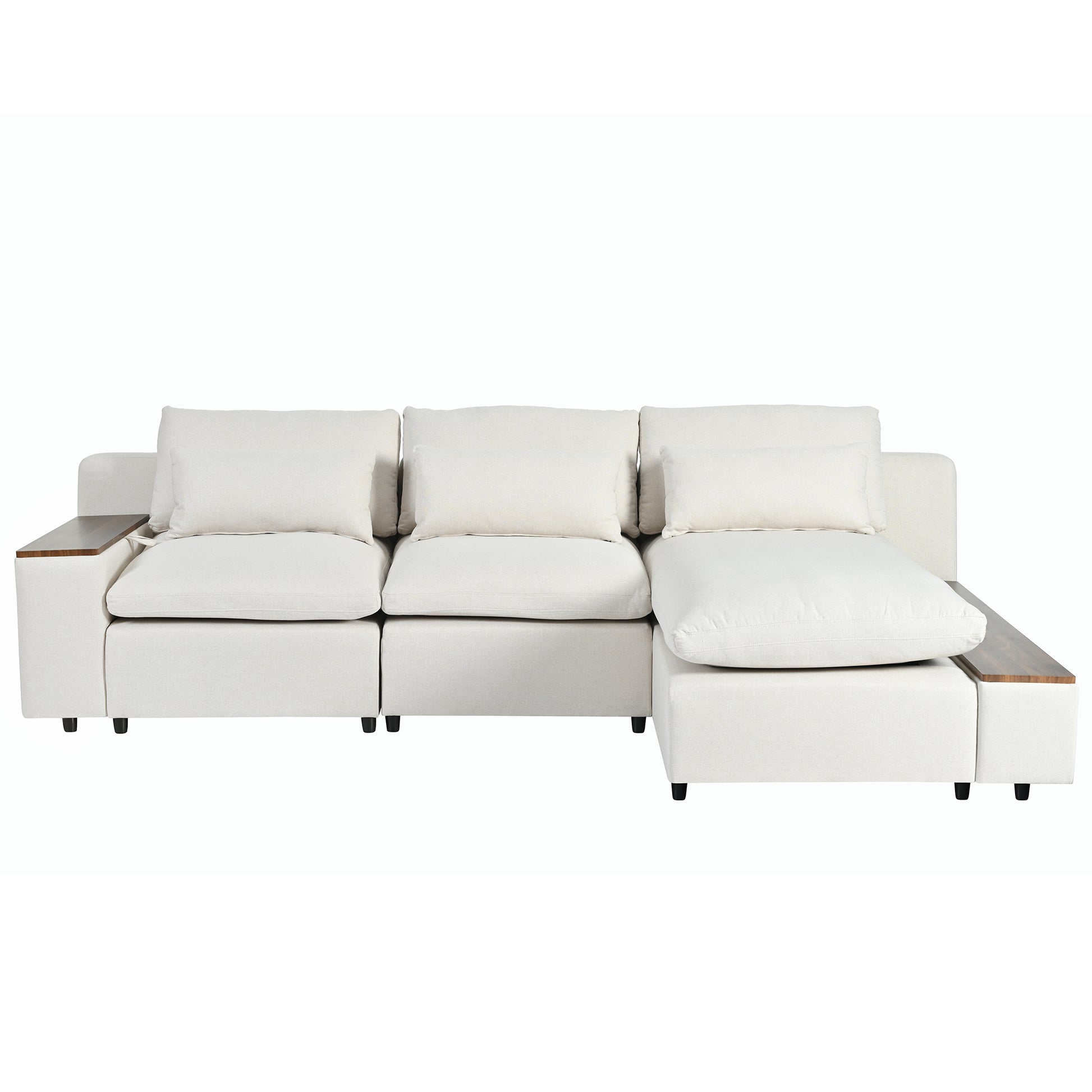 L Shaped Modular Sectional Sofa With Removable Back Cushions,3 Pillows And 2 Storage Spaces,Suitable For Living Rooms,Offices And Apartments Beige Polyester 3 Seat
