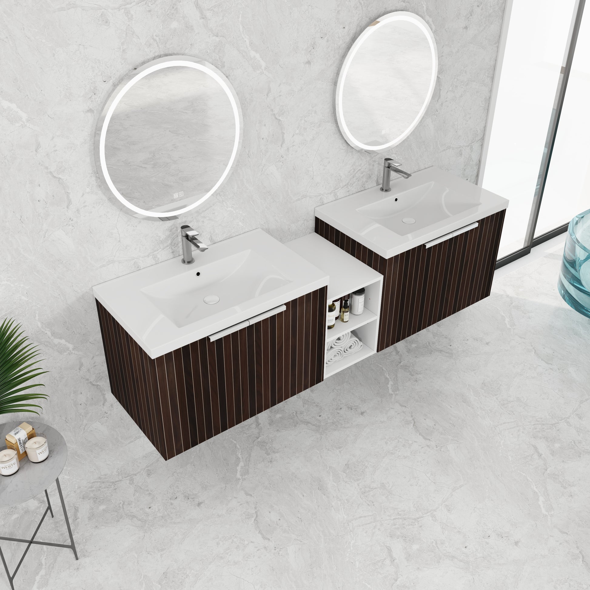 72 Inch Soft Close Doors Bathroom Vanity With Sink, A Small Storage Shelves, 30" And 12" Combination Cabinet, Kd Packing Silver Brown Stripe Bathroom Modern Plywood