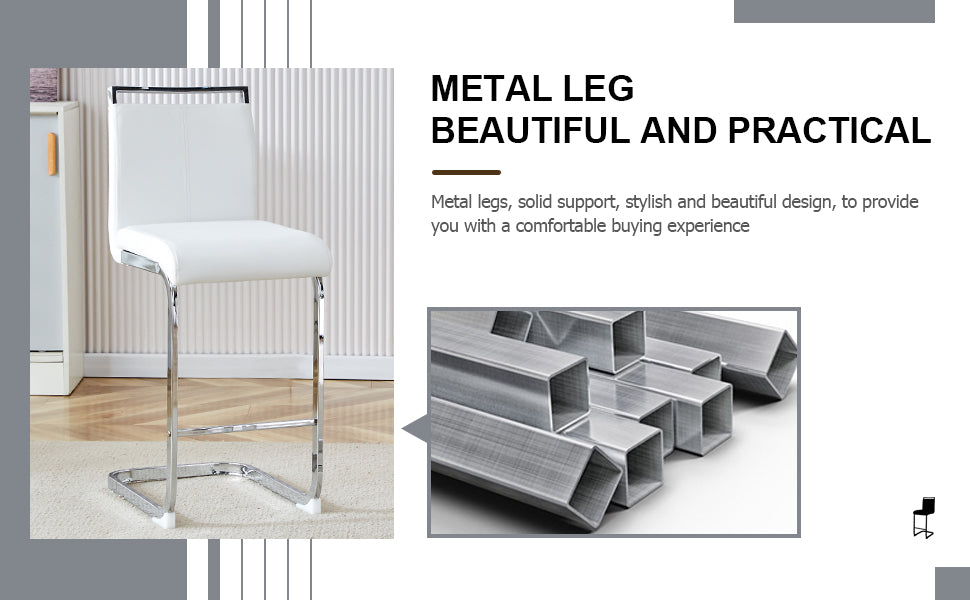 Table And Chair Set. A Rectangular Glass Dining Table With A 0.4 Inch Tempered Glass Tabletop And Mdf Board V Shaped Bracket, Paired With 2 Chairs Consisting Of Pu Seat Cushions And Silver Metal Legs. White Black Seats 2 Tempered Glass