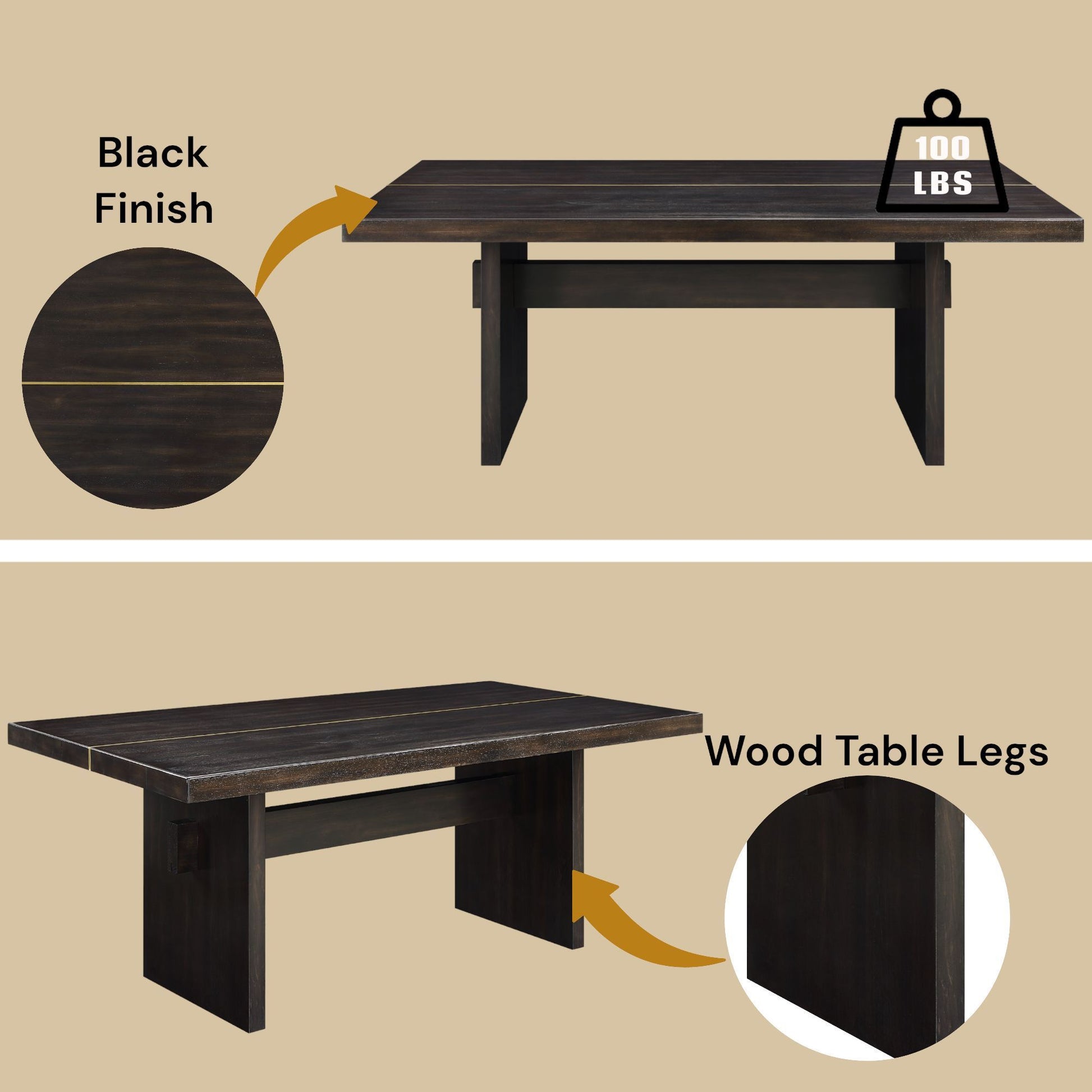 Jaramillo Dining Table, Black Finish Dn02695 Black Wood