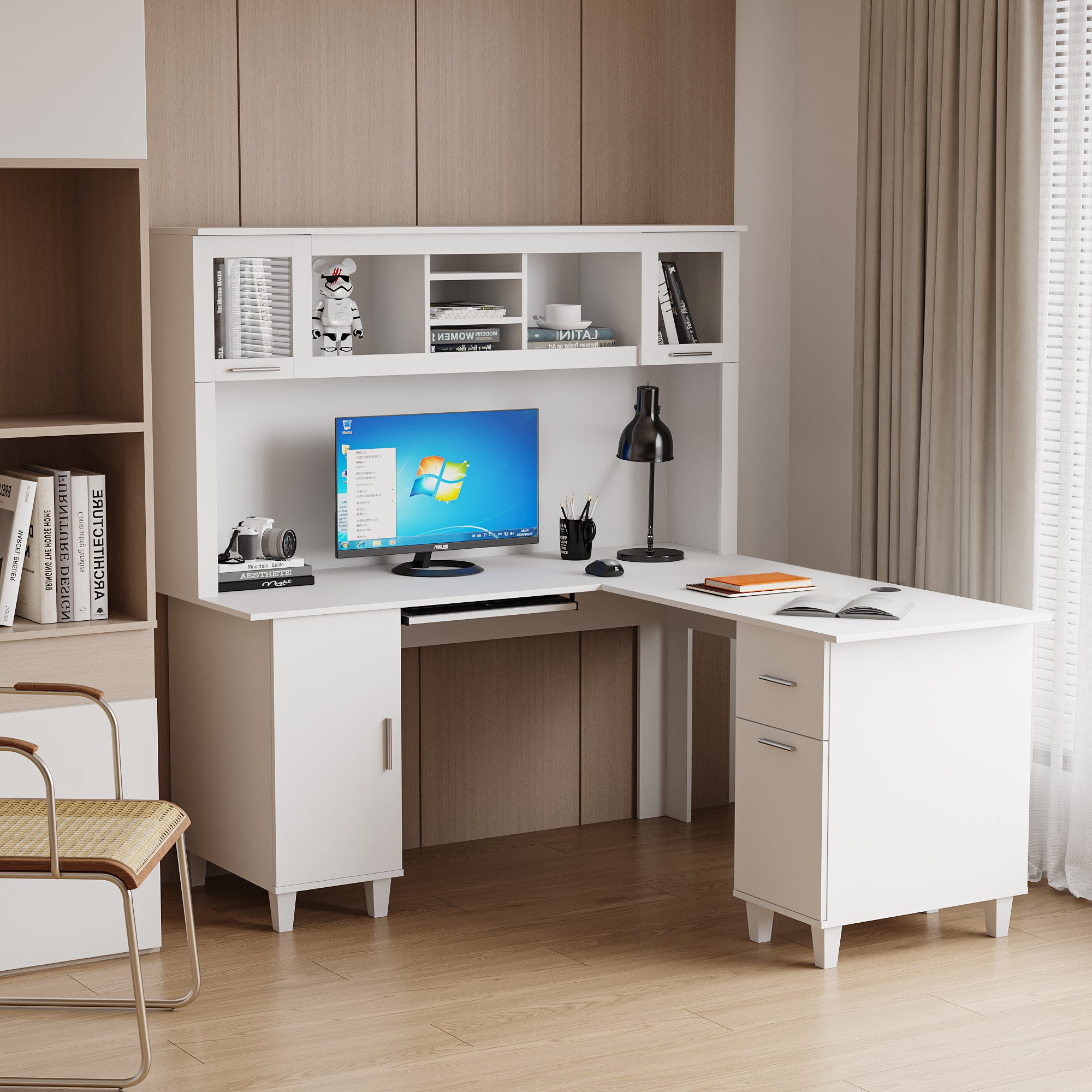 Home Office Computer Desk White Particle Board Mdf