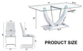 Table And Chair Set, Large Modern Rectangular Glass Table, Can Accommodate 6 8 People, Equipped With A 0.39 Inch Tempered Glass Tabletop And Mdf Table Legs.Paired With Comfortable And Soft Chairs. White Mdf Glass
