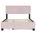 Queen Size Upholstered Platform Bed With Twill Headboard, Pullout Bed And Two Drawers, Flannel,Pink Queen Pink Mdf Lvl