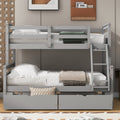 Twin Over Full Bunk Bed With Ladder, Two Storage Drawers, Safety Guardrail, Gray Box Spring Not Required Twin Gray Wood Bedroom Bunk Pine