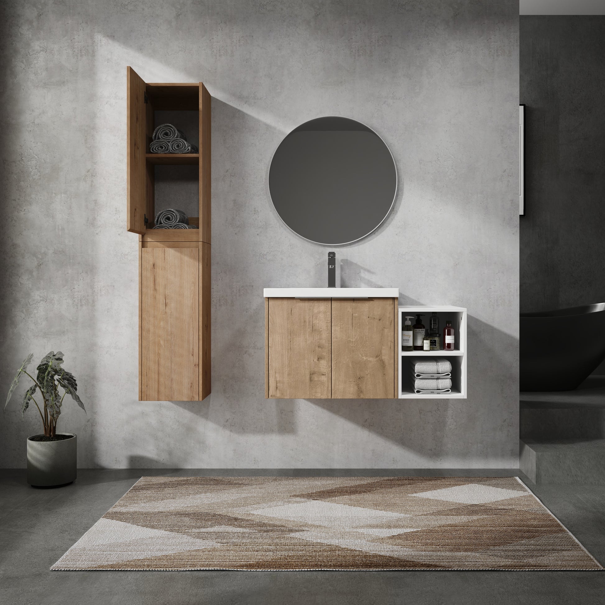 36" Wall Mounted Bathroom Vanity With Sink And Side Cabinet, Soft Close Doors,00112Imox2 0624Imo 0612Gwh Combination Cabinet Kd Packing Imitative Oak Bathroom Modern Plywood Plywood