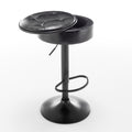 Round Storage Bar Stool Set Of 2, Black Faux Leather Height Adjustable Barstool, 360 Counter Height Swivel Stool, Armless Bar Chair With Metal Frame For Kitchen Counter Dining Living Room Black Set Of 2 Foam Pu Leather