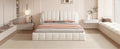 Queen Size Upholstered Platform Bed With Thick Fabric, Polyester, Beige Queen Beige Polyester