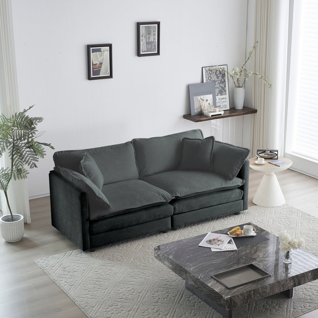 Modern Fabric Loveseat Sofa Couch For Living Room, Upholstered Large Size Deep Seat 2 Seat Sofa With 4 Pillows ,Gray Chenille Gray Chenille 2 Seat