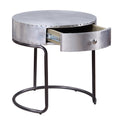 Aluminum And Black Storage End Table Silver Primary Living Space Industrial Drawers Round Aluminum Sled