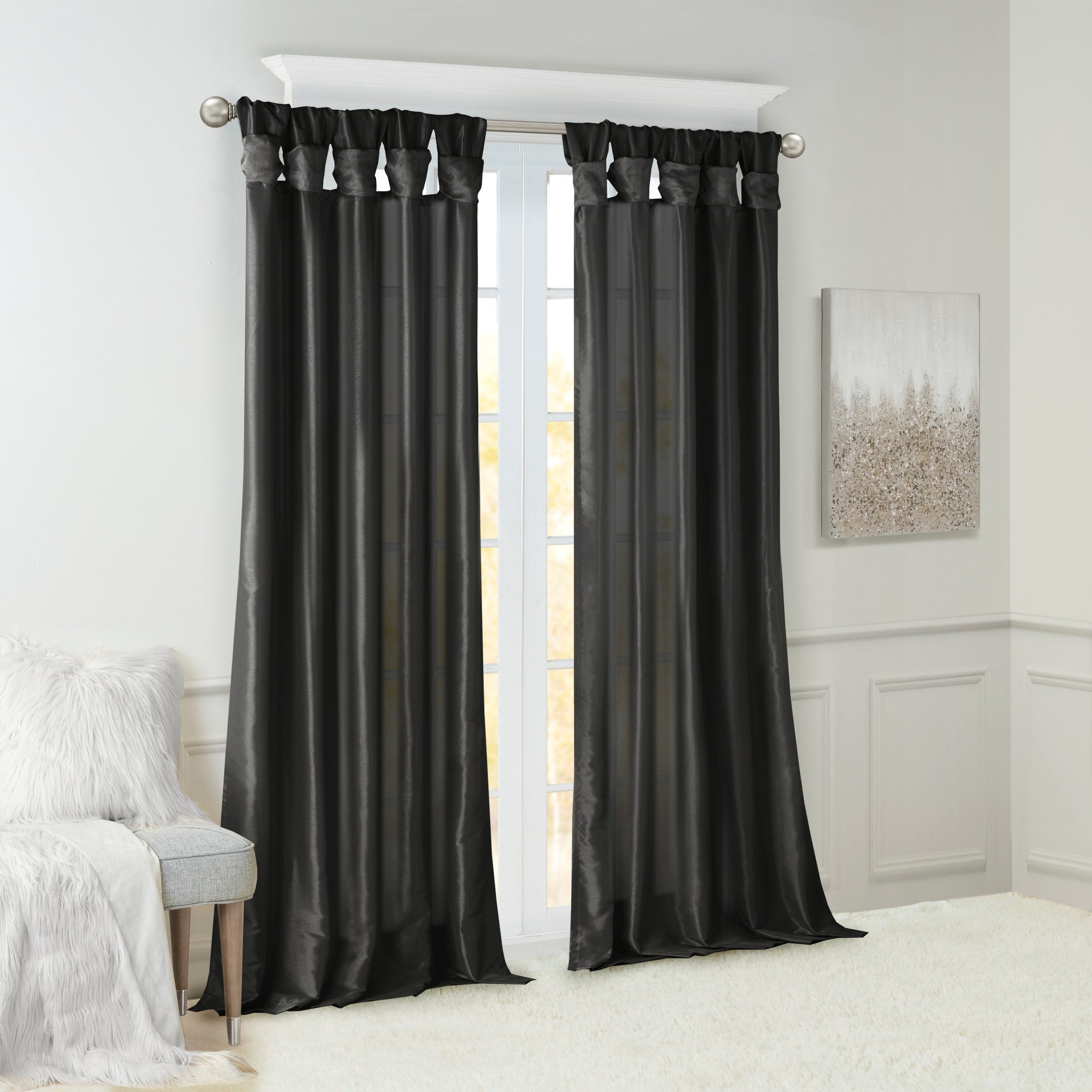Twist Tab Lined Window Curtain Panel Black 50X108" Black Polyester