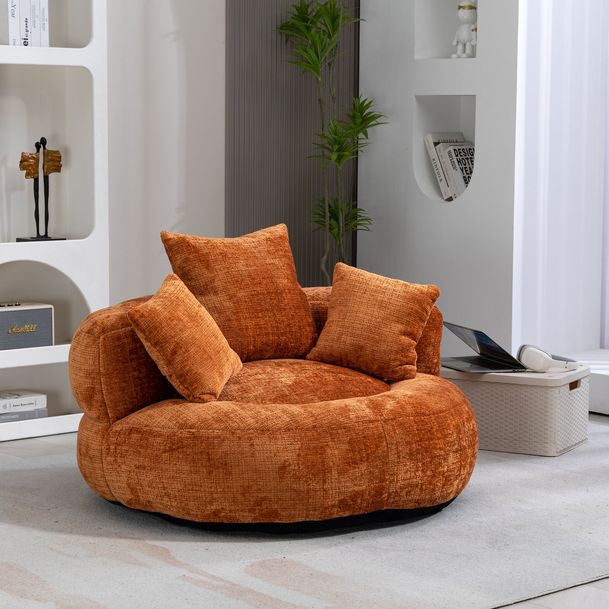 Coolmore Lazy Sofa Durable Comfort Lounger High Back Bean Bag Chair Couch With Three Pillows For Adults And Kids, Indoor & Outdoor, Single Gaming Sofa Chair For Bedroom,Office Orange Chenille Orange Foam Chenille 1 Seat
