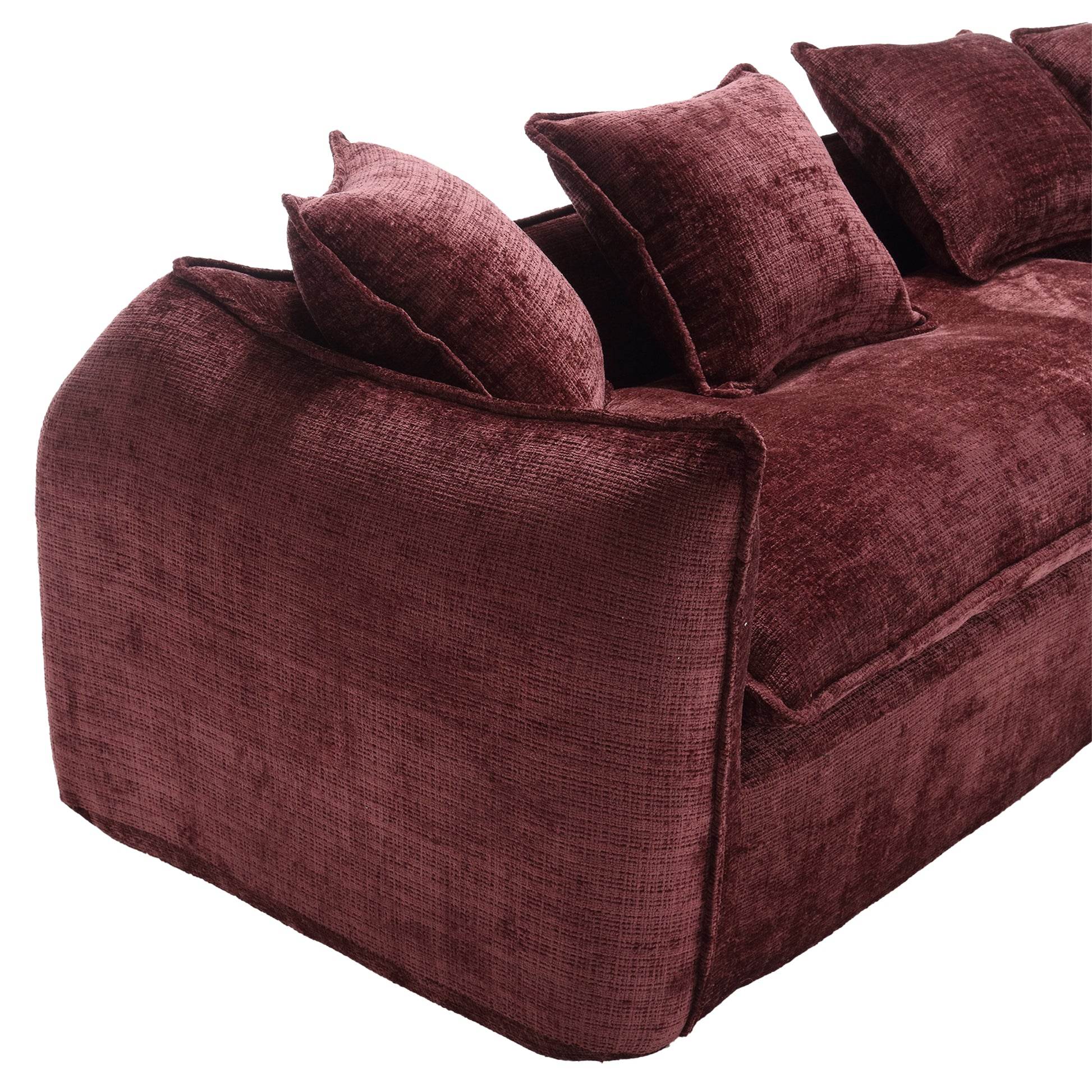 Modular Sectional Sofa, U Shaped Couch With Sofa For Five & Pillows, Modern Minimalist Chenille Fabric Large Comfy Cloud Sofas, Living Room Furniture Sets Wine Red Chenille 5 Seat