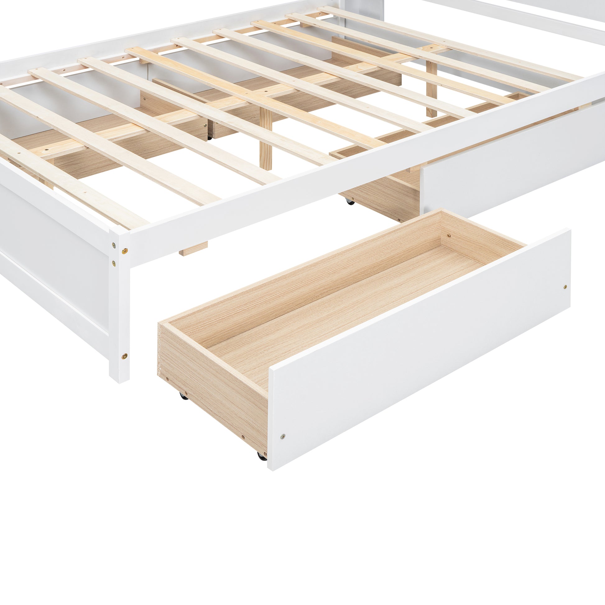 Full Size Platform Bed With Storage Headboard And 4 Drawers, White Box Spring Not Required Full White Wood Bedroom Bed Frame Solid Wood Mdf