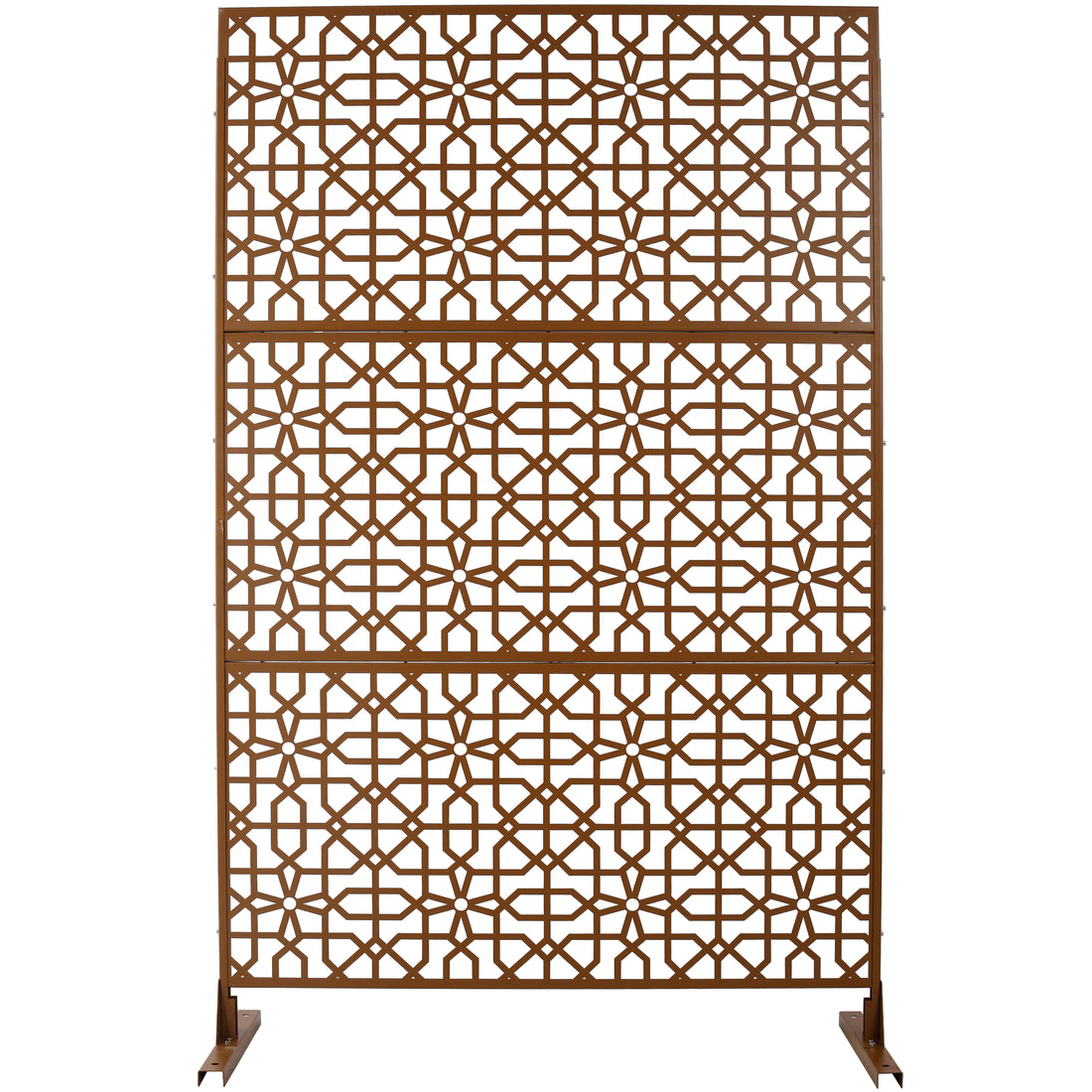 Outdoor & Indoor Privacy Screen Metal Privacy Screen 76" H 48" W, Freestanding Decorative Privacy Screen For Deck Balcony Patio, Privacy Fence Panels For Outside Lawn Garden Ps106 Brown Brown Steel
