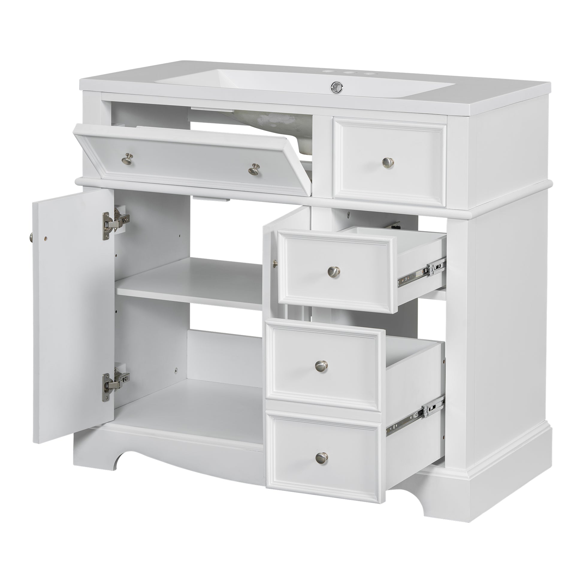 36'' Bathroom Vanity With Resin Sink Combo, Solid Wood Frame Bathroom Storage Cabinet, Freestanding Vanity Set With 3 Drawers& Adjustable Shelf White Bathroom Modern Solid Wood Mdf Resin