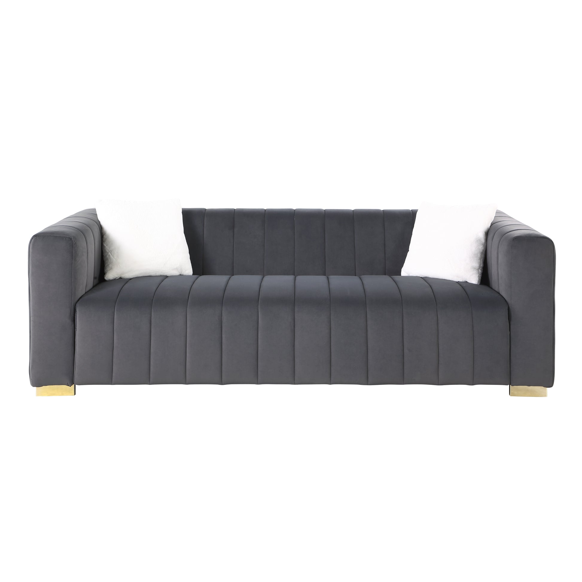 A Modern Channel Sofa Take On A Traditional Chesterfield,Grey Color,3 Seater Grey Velvet 3 Seat