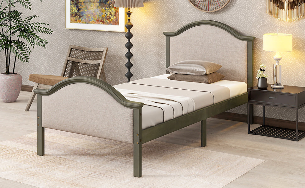 Twin Bed With Upholstered Headboard And Footboard, With Slats,Grey Twin Grey Bedroom American Design Pine