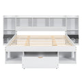 Queen Size Wood Platform Bed With Multi Storage Headboard And A Drawer, White Box Spring Not Required Queen White Wood Bedroom Bed Frame Solid Wood Mdf