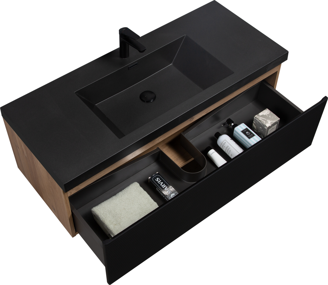 48" Floating Bathroom Vanity With Sink, Modern Wall Mounted Bathroom Storage Vanity Cabinet With Countertop And Soft Close Drawers, Ink Black Cruis 48 Black Wood