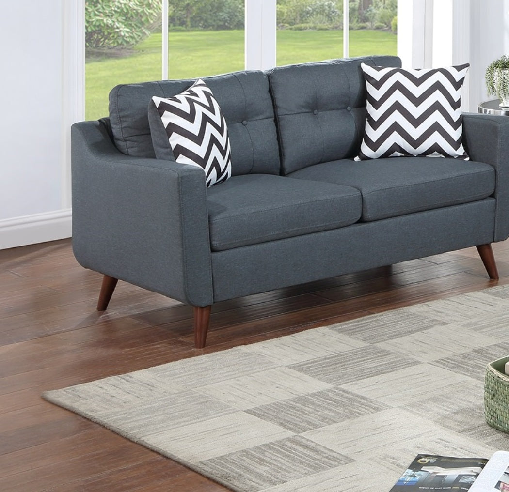 Modern Cozy Sofa Loveseat W Pillows 2Pc Sofa Set Blue Gray Polyfiber Couch Tufted Cushions Living Room Blue Gray Primary Living Space Firm Tufted Back Contemporary,Modern Pine Square Arms Linen Blend,Pine,Plywood 5 Seat