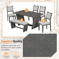 6 Piece Retro Dining Set, 1 Rectangular Table With Stable Trapezoidal Table Base And 4 Upholstered Chairs And 1 Bench For Dining Room And Kitchen Gray Gray Solid Wood Mdf