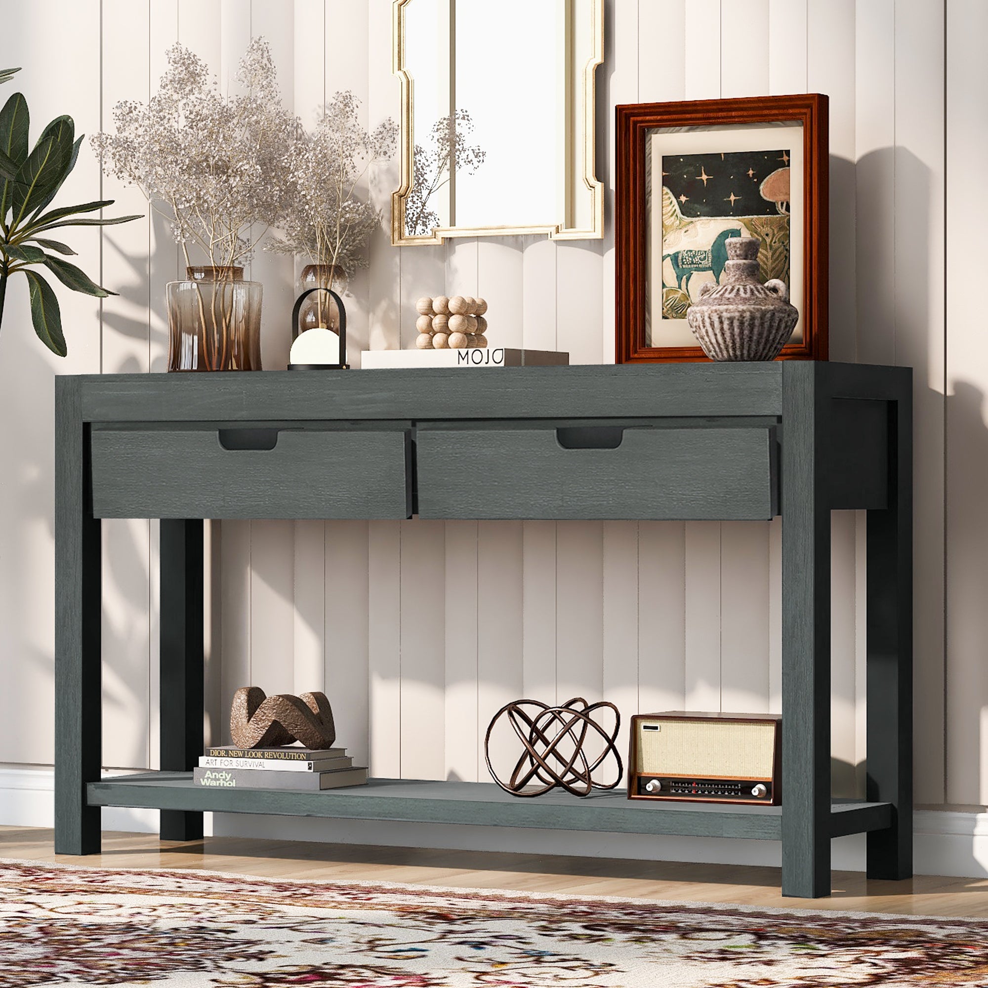 Console Table Entryway Table For Hallway Living Room With 2 Drawers And 1 Shelf Antique Green Mdf