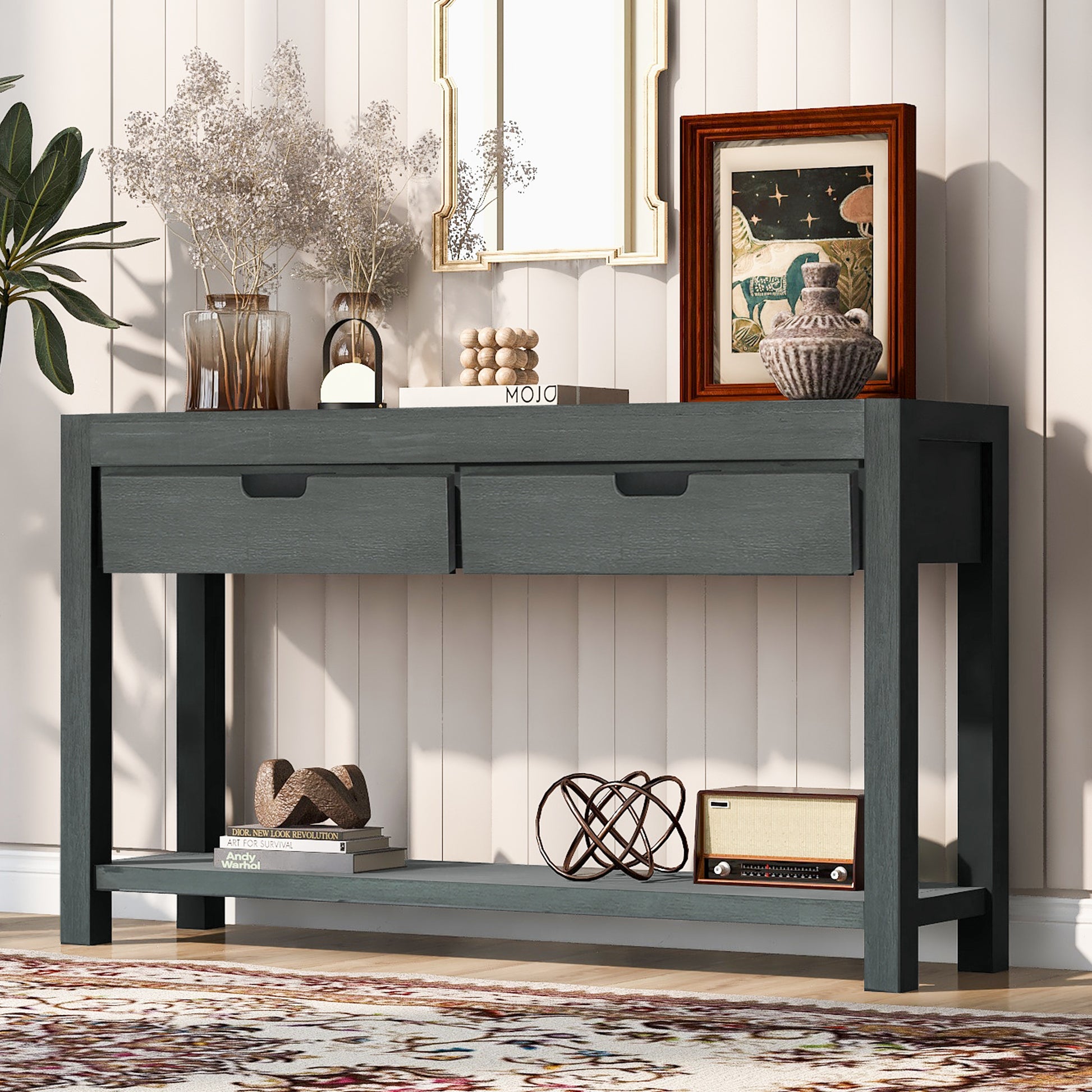 Console Table Entryway Table For Hallway Living Room With 2 Drawers And 1 Shelf Antique Green Mdf