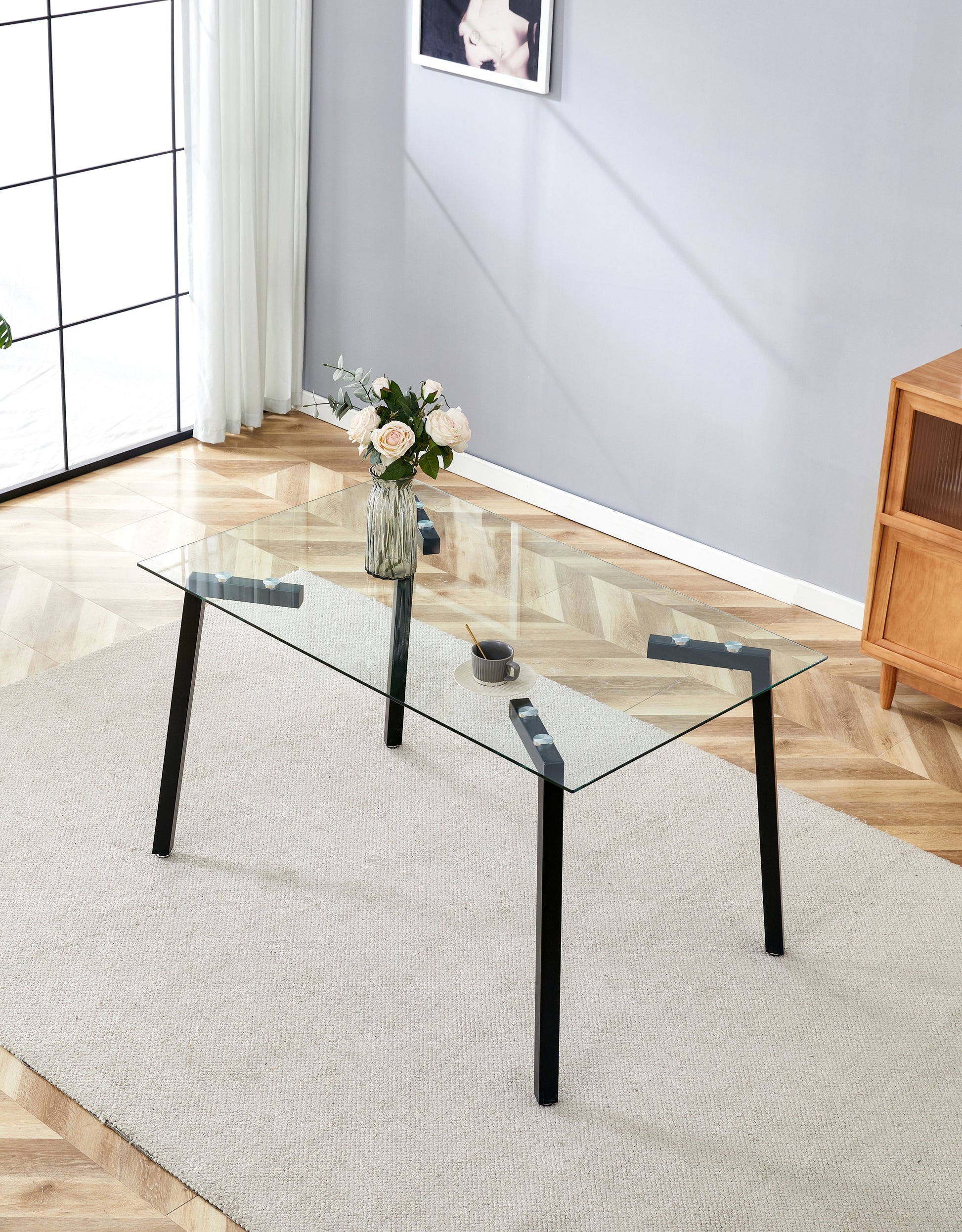 Glass Dining Table Transparent, 130*80* 8Mm Black Seats 4 Glass