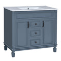 36'' Bathroom Vanity With Top Sink, Modern Bathroom Storage Cabinet With 2 Soft Closing Doors And 2 Drawers, Single Sink Bathroom Vanity Blue Bathroom Modern Solid Wood Mdf Ceramic,Solid Wood Mdf
