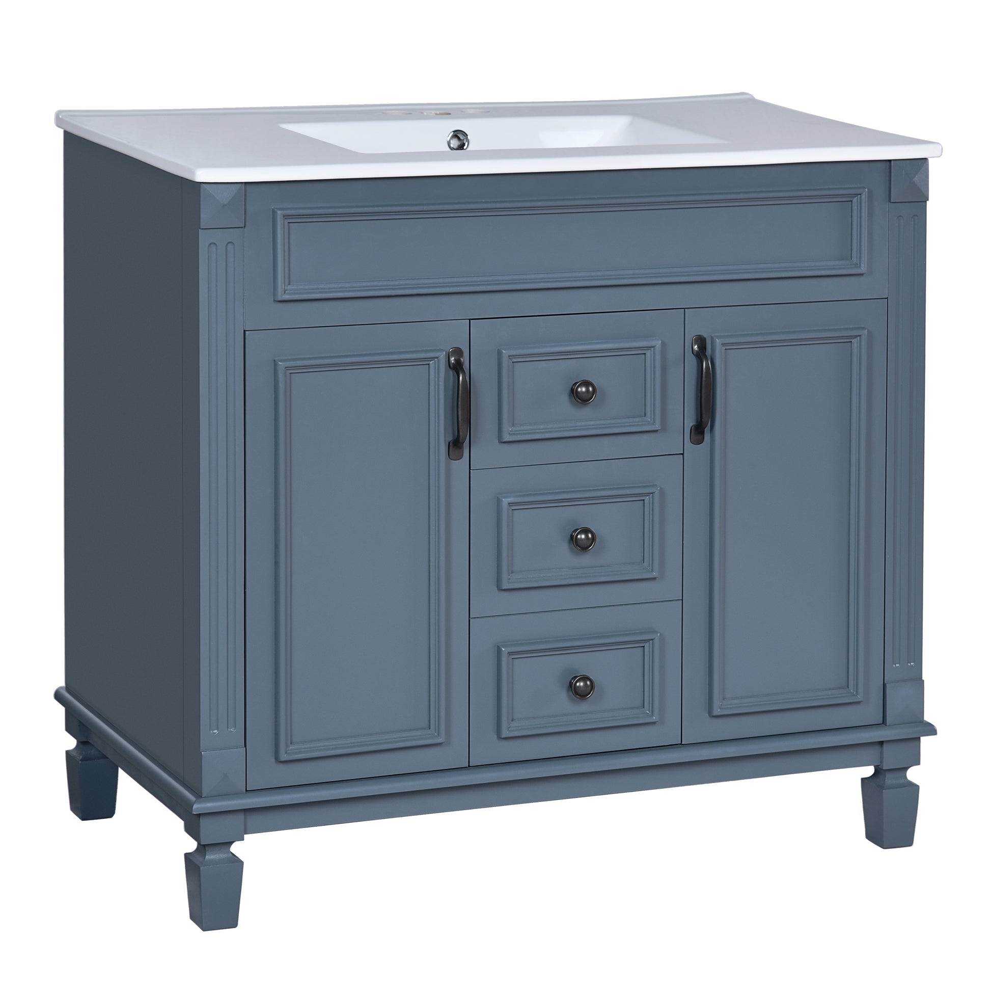 36'' Bathroom Vanity With Top Sink, Modern Bathroom Storage Cabinet With 2 Soft Closing Doors And 2 Drawers, Single Sink Bathroom Vanity Blue Bathroom Modern Solid Wood Mdf Ceramic,Solid Wood Mdf