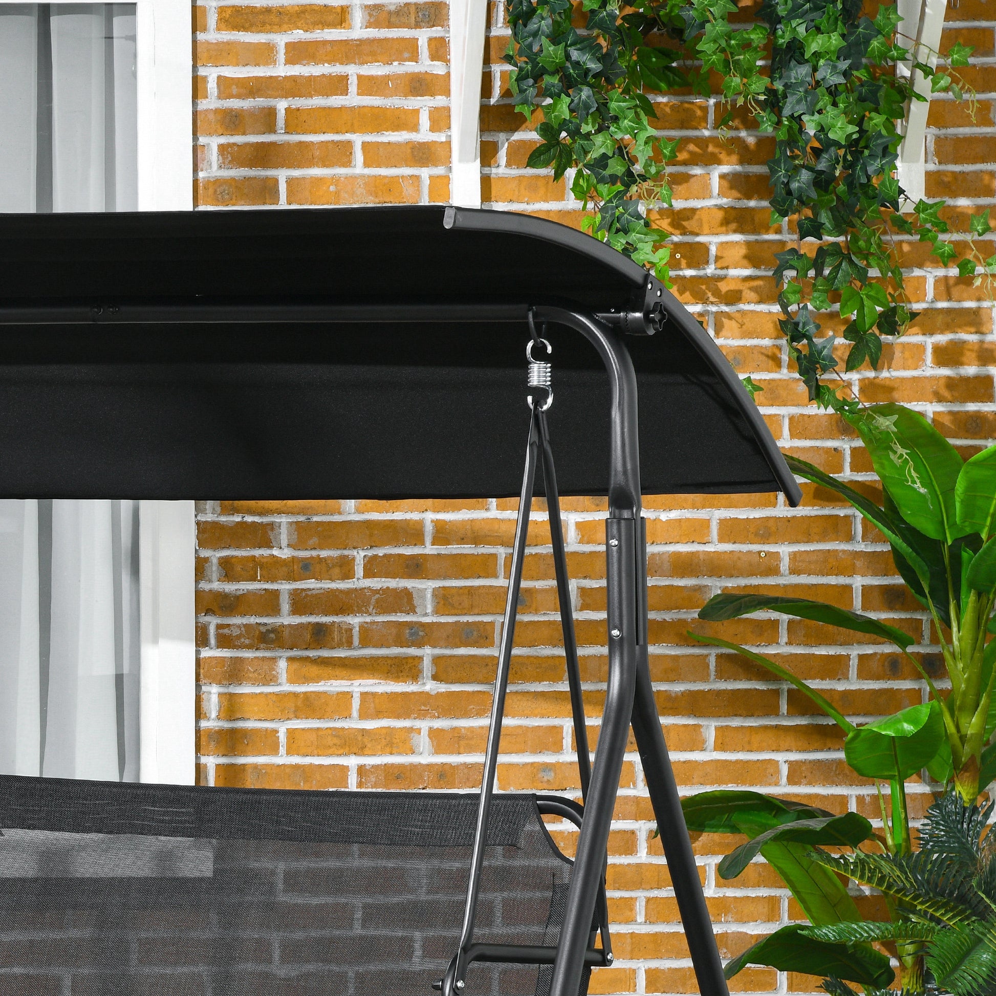 Outsunny 3 Seat Outdoor Patio Swing Chair With Removable Cushion, Steel Frame Stand And Adjustable Tilt Canopy For Patio, Garden, Poolside, Balcony, Backyard, Black 1 Black Steel