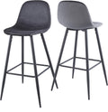 Bar Stools Set Of 2, 30 Inches Velvet Barstool Modern Counter Bar Height Chair With Back, Sturdy Metal Legs & Footrests, Easy Assembly, Island Stool For Kitchen Bar Dark Grey Velvet