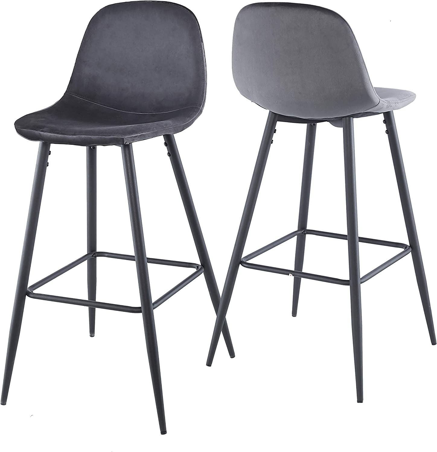 Bar Stools Set Of 2, 30 Inches Velvet Barstool Modern Counter Bar Height Chair With Back, Sturdy Metal Legs & Footrests, Easy Assembly, Island Stool For Kitchen Bar Dark Grey Velvet