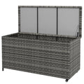 Outsunny 83 Gallon Deck Box, Large Outdoor Storage Chest, Pe Wicker Trunk For Outside On Wheels For Garden Tools, Pool Supplies & Patio Furniture Cushions, Gray Gray Plastic