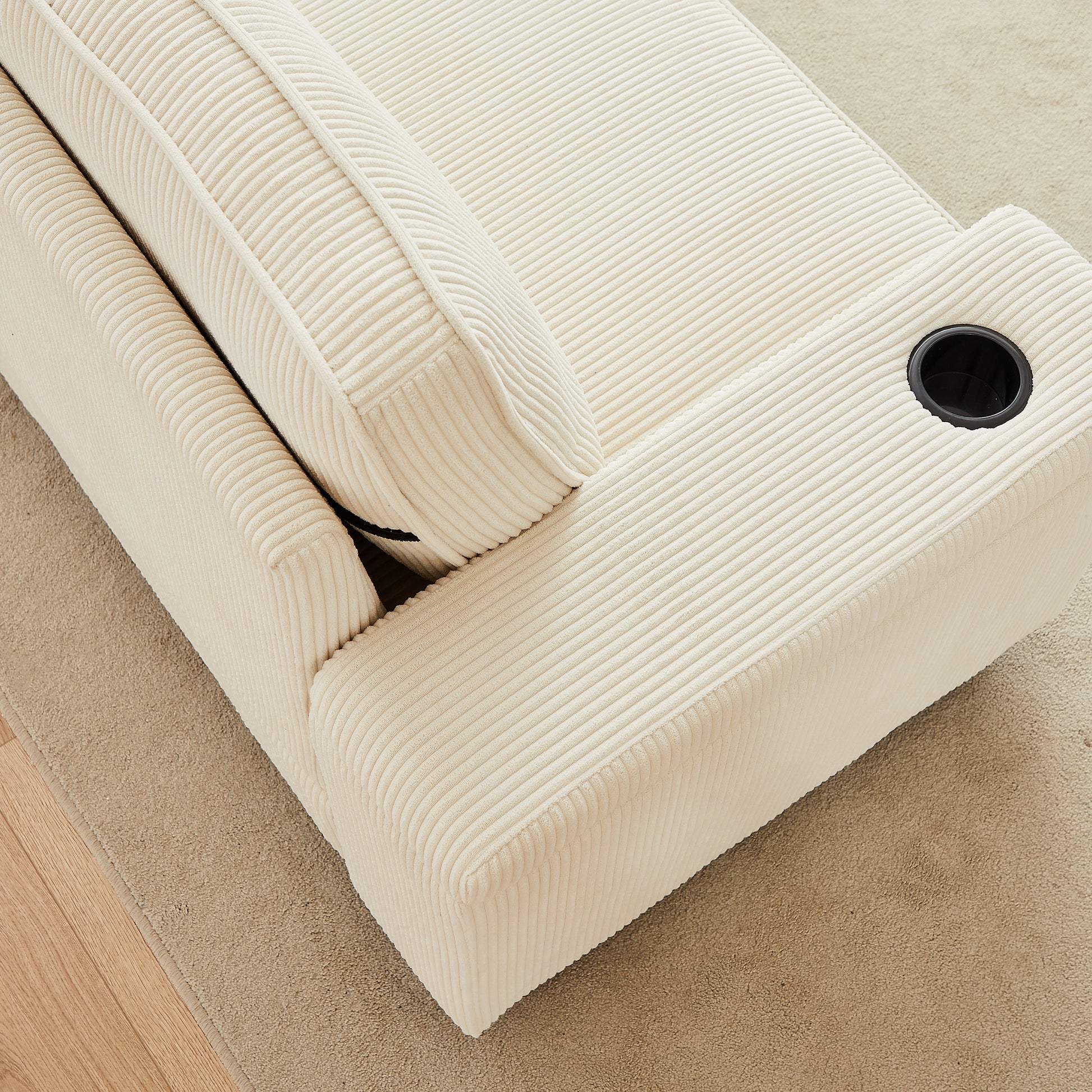 86.5 Inch Sofa Couch Deep Seat Sofa With Two Storage Spaces, T Pyce Charging Portsusb Charging Ports & 2 Cup ,Corduroy 3 Seater Couch, Modern Sofas For Living Room Beige Foam Corduroy 3 Seat