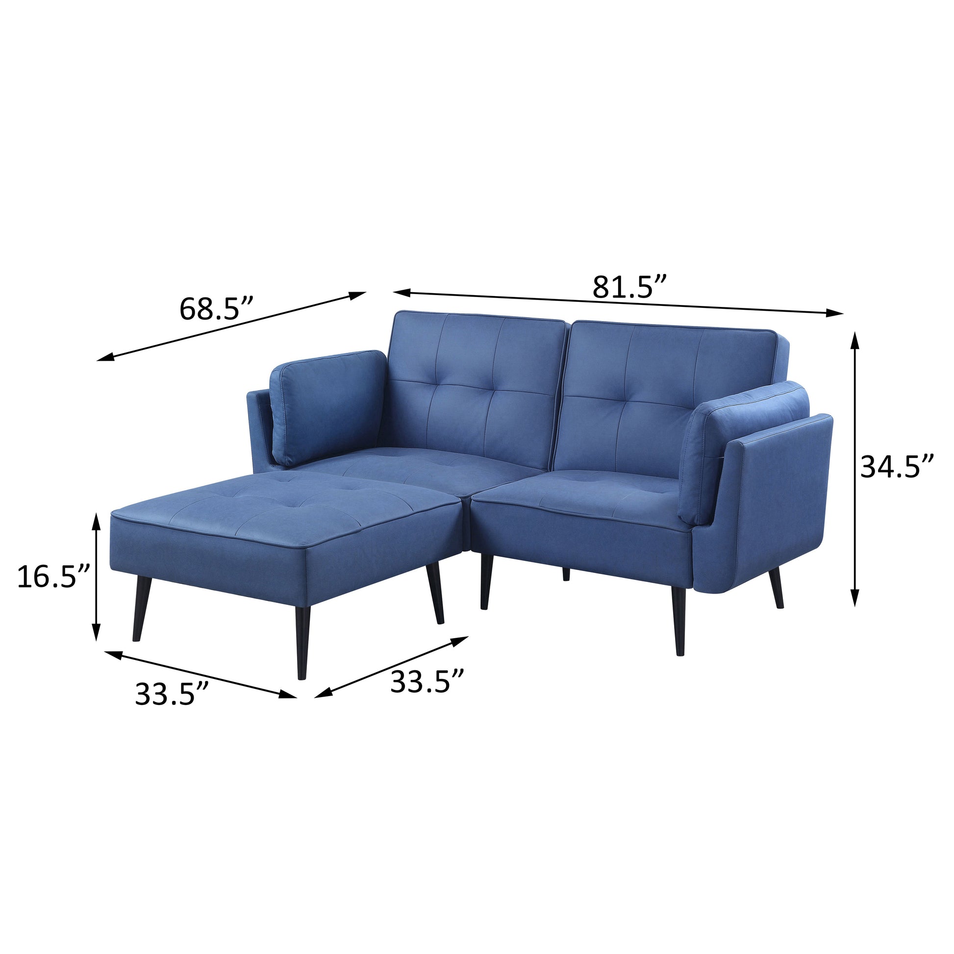 Blue Adjustable Sofa With Ottoman Blue Wood Primary Living Space Tight Back Modern Eucalyptus Flared Arms Wood Fabric 2 Seat