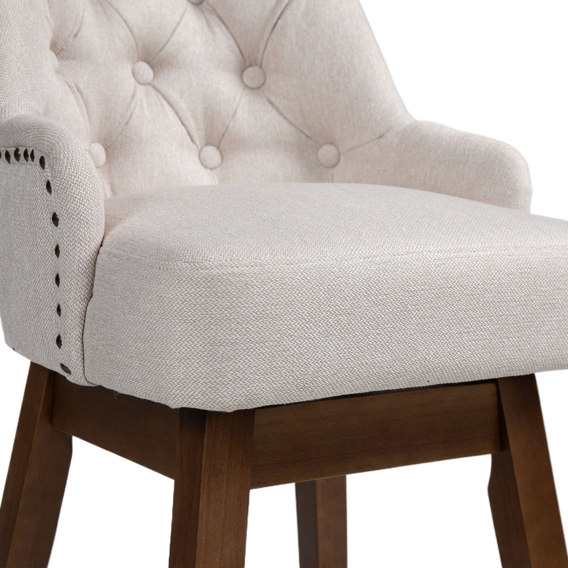 Coolmore Bar Stools Set Of 2 Counter Height Chairs With Footrest For Kitchen, Dining Room And 360 Degree Solid Wood Legs Swivel Bar Stools Set Of 2 Beige Linen Beige Foam Linen