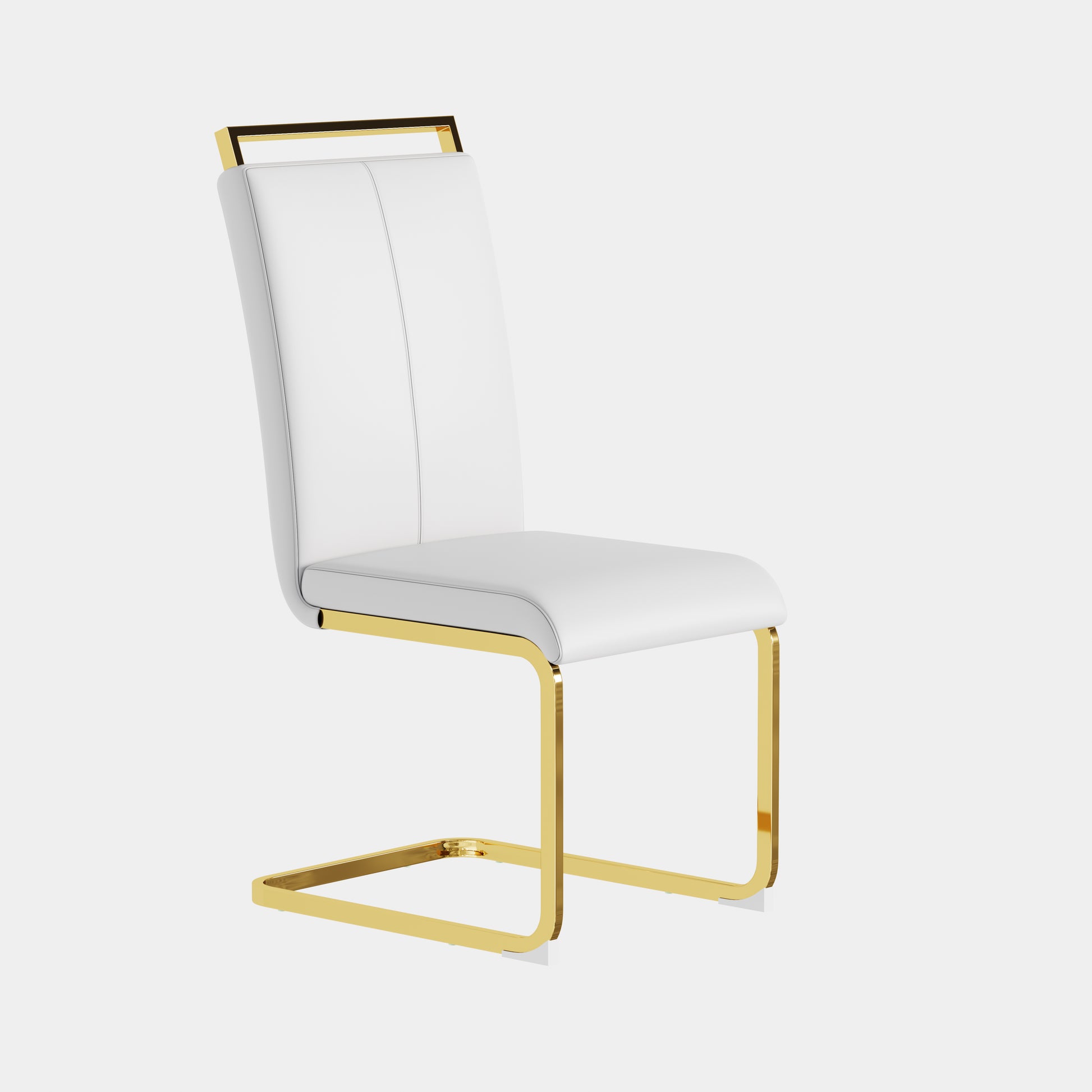 A Set Of 4 Artificial Leather Dining Chairs, Featuring An Arched Chair Design And Paired With Stainless Steel Legs. Gold White Pu Leather