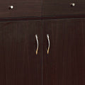 Shoe And Storage Cabinet Two Drawers, Two Doors, Five Shelves In Red Cocoa Dark Brown Mdf