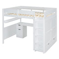 Full Size Wooden Loft Bed With Wardrobe, Desk, Drawers, Shelves, White Full White Plywood